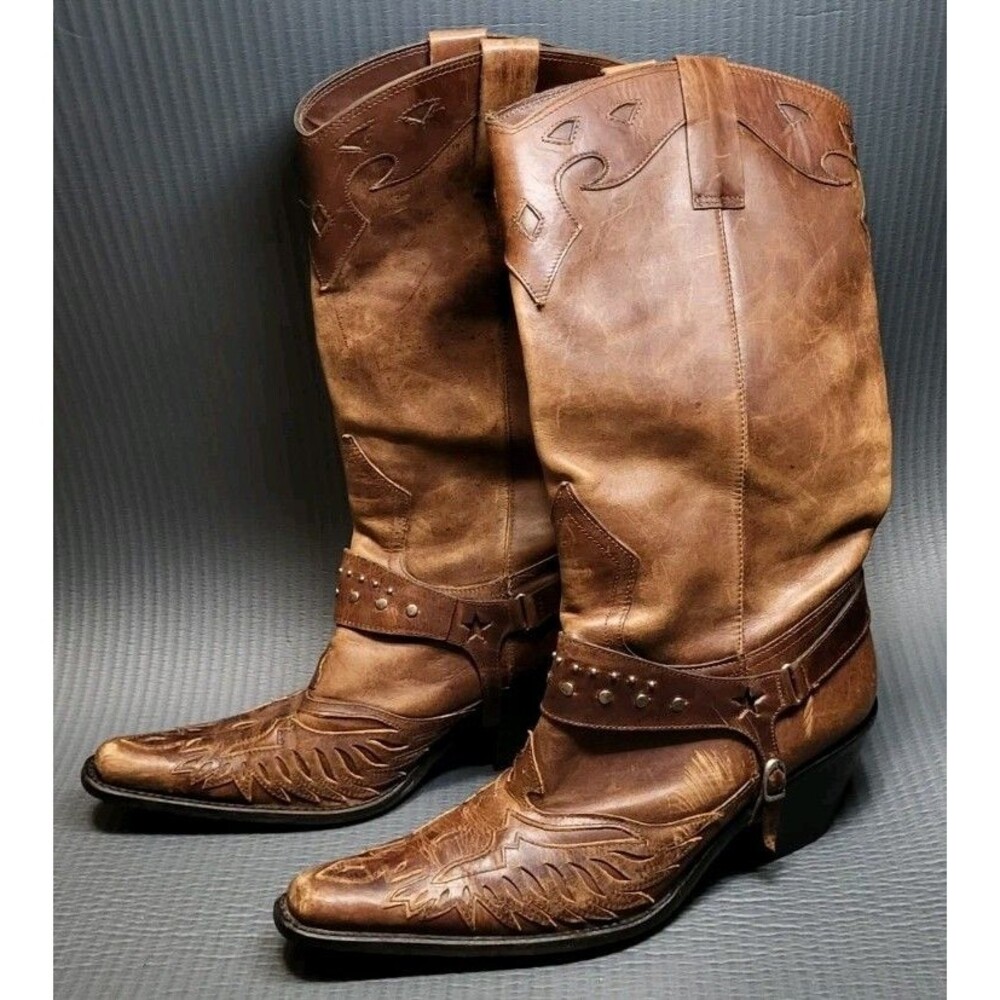 Vtg Mia Women's Size 10M Thunderbird Distressed Leather Cowboy Boots